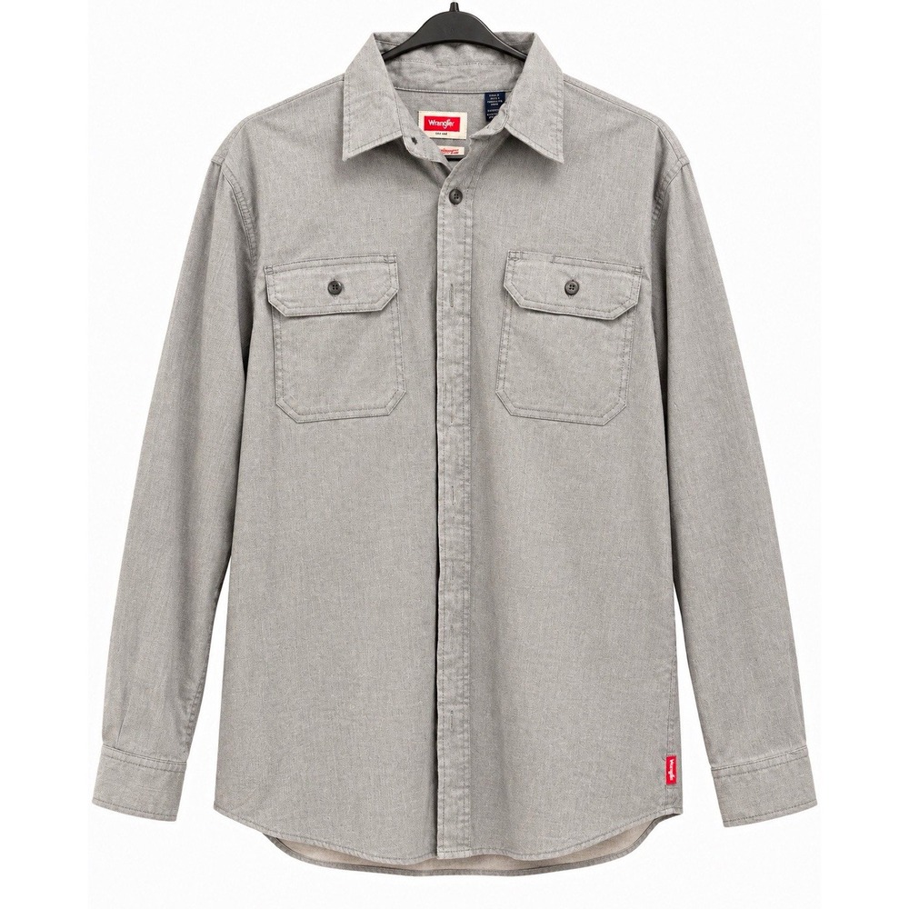 Wrangler Flex Comfort Men's Gray Solid Stretch Pocket Button-Up Shirt L